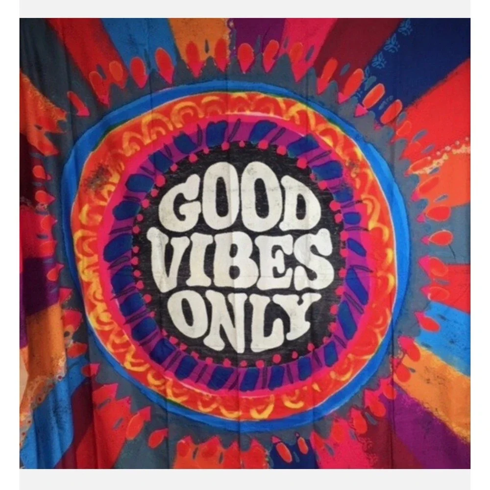 Natural Life Shower Curtain Tapestry Good Vibes Only 70x70 EUC